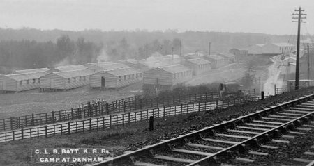 The hutted camp at Denham next to the railway line and Slade Oak Lane.