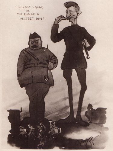 Toni Roylf's caricature of the camp Sergeant Majors, Sgt Maj Robbins on the left.