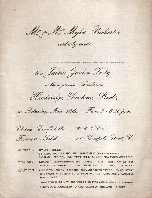 The invitation to the Jubilee Garden Party included directions and a warning about the nature of the roads, as well as one of the first indications of Myles' regard for wildlife and the environment.