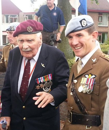 Mike Brown, a pilot with the Glider Pilot Regiment, learned to fly at Denham. He is seen here in 2014 on a visit to Arnhem to commemorate the 70th anniversary of Operation Market Garden.