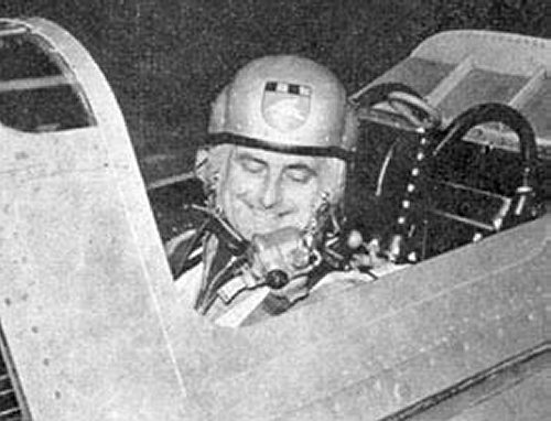 Major Willans during his live trials of the Saab ejection seats for the Folland Gnat.