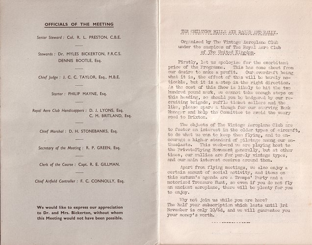 The Chiltern Hills Air Race programme.