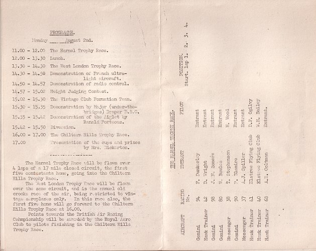 The Chiltern Hills Air Race programme.