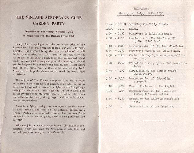 The Vintage Aeroplane Club programme for their Garden Party and Air Rally.