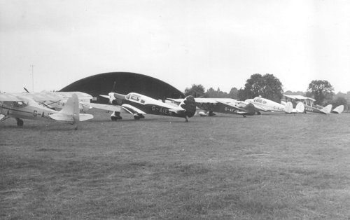 Many visitors were attracted by the BBC programme, representing most British light aircraft manufacturers. Here Auster, de Havilland, Miles and Percival are joined by a rare Foster Wikner GM.1 Wicko, G-AFJB, which is still flying today.