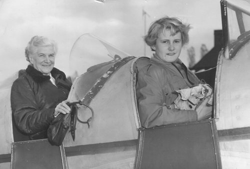 Mrs Fergusson and Beatrice Bickerton in a Magister, both student pilots in 1956.