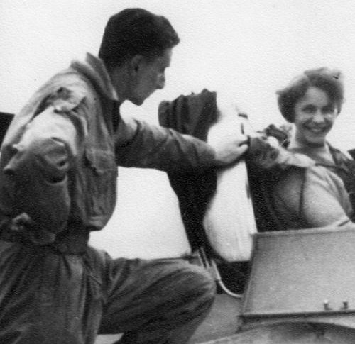 Eric Pope and Yvonne van den Hoek in one of the Airways Aero Club's Miles M.14A Hawk Trainers while Yvonne was learning to fly.