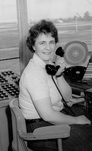 Yvonne in the tower at Gatwick in 1960.