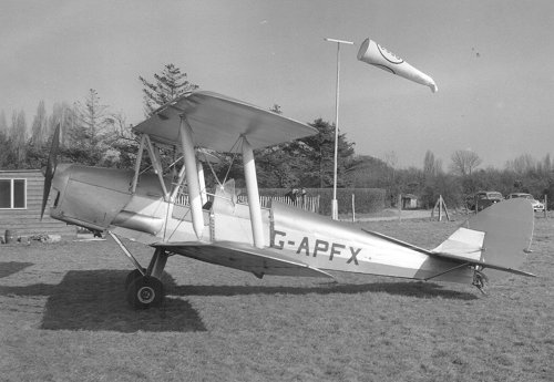de Havilland dH.82a Tiger Moth G-APFX seen at Denham on 13 April 1958.