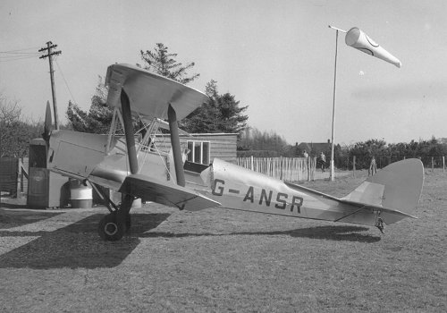 de Havilland dH.82a Tiger Moth G-ANSR seen at Denham on 13 April 1958.
