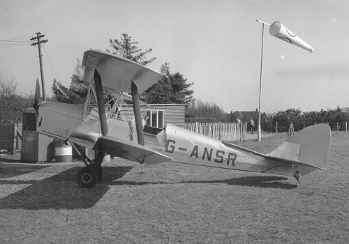 de Havilland dH.82a Tiger Moth G-ANSR seen at Denham on 13 April 1958.
