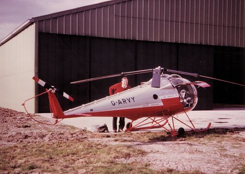 Spencer Kendall with one of BEAS Brantly B2 helicopters outside the new Hangar E in 1962. G-ARVY was registered to BEAS from new on 30 January 1962 and withdrawn from use on 30 August 1964.