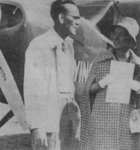 Dr Neil Duncan and Bettina Dickson with the Pilatus PC-6/350 HB-FAG at Denham. Dr Duncan was collecting the aircraft on behalf of the Flying Doctor Service in Africa.