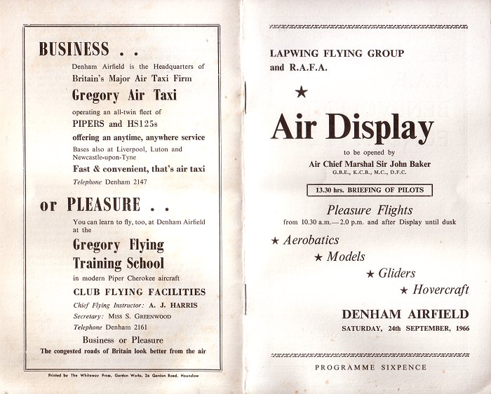 The programme for the Lapwing Flying Group and RAFA Air Display.