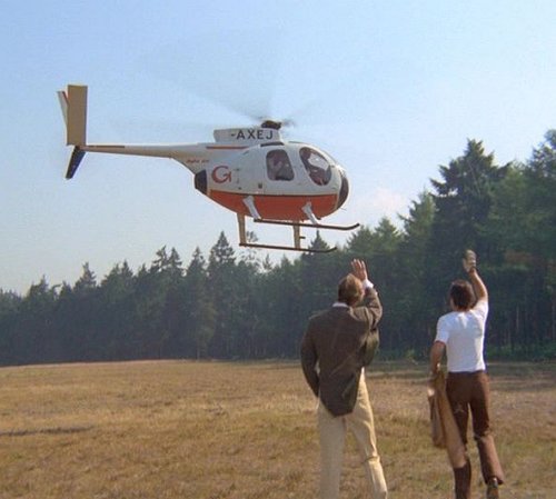 Roger Moore and Tony Curtis wave farewell to G-AXEJ in episode 17 of The Persuaders, note the white panel over the G of the registration.