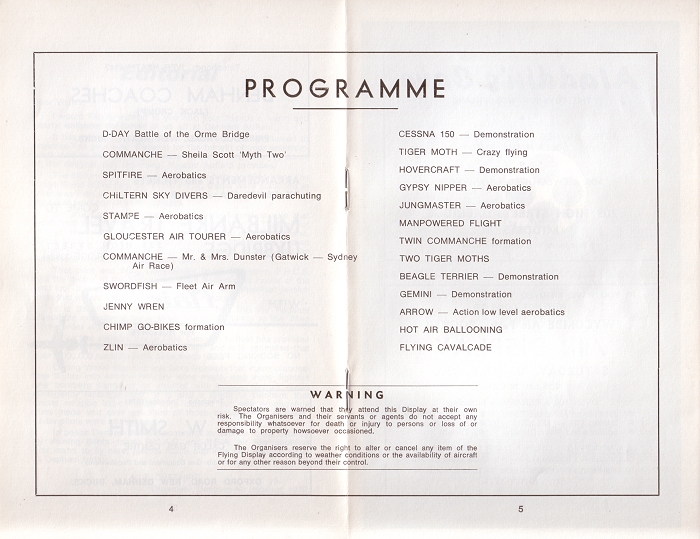 The programme for the 1970 Denham Air Pageant.