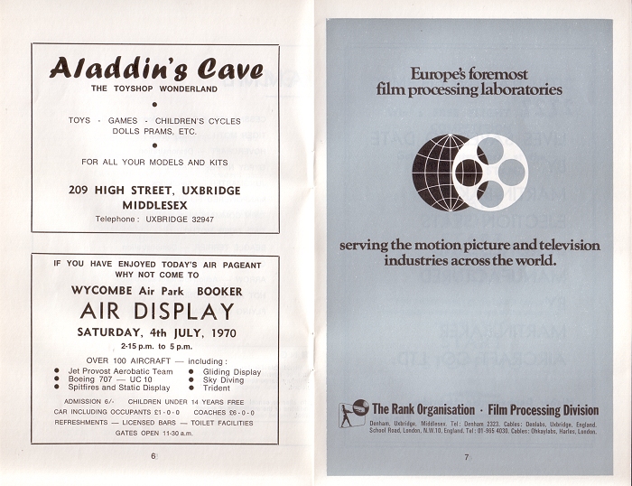 The programme for the 1970 Denham Air Pageant.