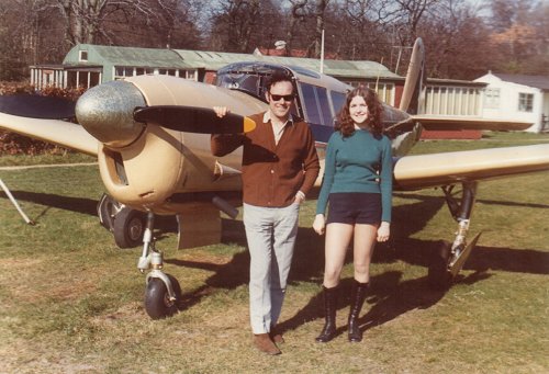 A proud Harry Elkin with his daughter in front of the superbly restored Messerschmitt Me 208, G-ATJW.