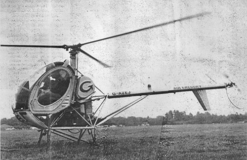 Although grainy, this image of Air Gregory Hughes 269C G-AZEJ was taken just after it was refitted with the new advanced tail rotor to reduce noise.