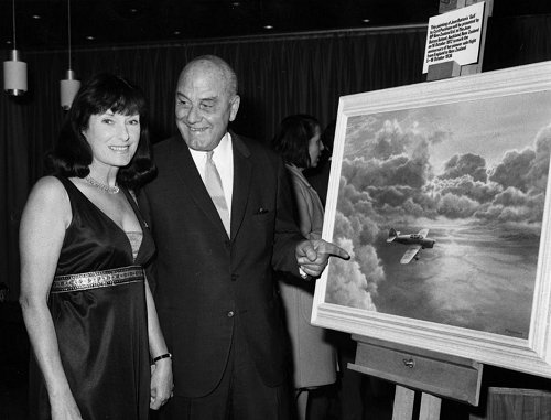 Jean Batten, seen here in 1972 with Edgar Percival, manufacturer of the Percival Gull Six in which she made her record breaking flights to Brazil and New Zealand in the 1930s. Jean opened the GAPAN air display at Denham in 1973.