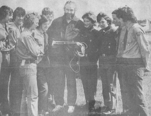 Ralph Burridge with some of the Scouts he took flying in his Piper Cherokee Six, G-ATES.