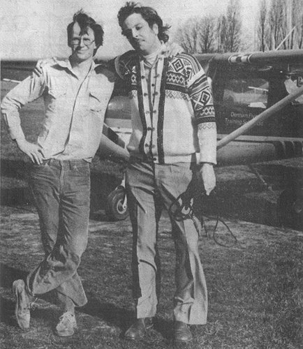 Steve Lyons and John Heathcote with the Denham Flying Training School Cessna 150 they flew into Heathrow.