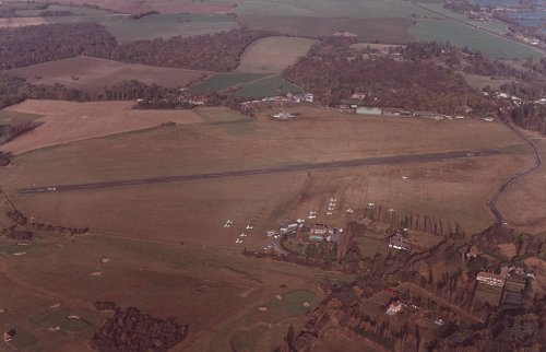 The aerodrome in 1978 with the 07/25 tarmac runway and the 12/30 grass runway clearly visible.