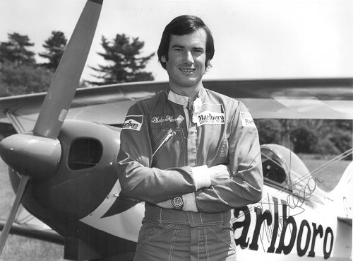 Philip Meeson with his Marlboro sponsored Pitts Special G-BBOH, the aircraft in which he won the British Aerobatic Championship in 1978.