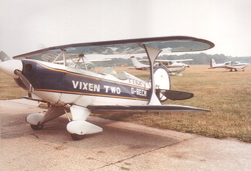 Pitts S-2B Special G-BECM visited Denham in June, still showing part of its former Rothmans Aerobatic Team display scheme.