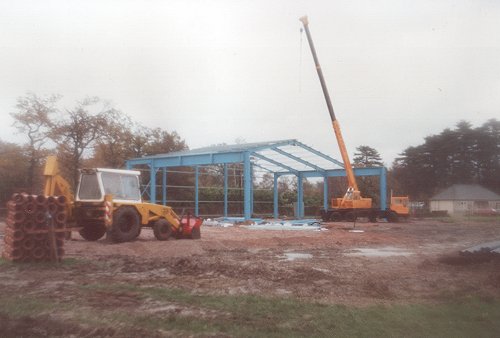 The construction of the main hangar frame was begun.