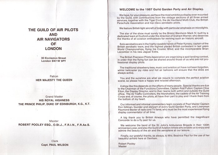 The programme for the 1987 GAPAN garden party and air display.