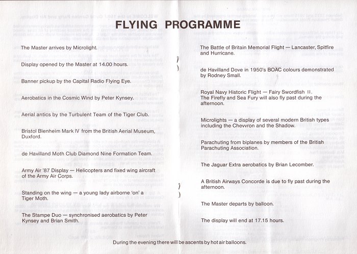 The programme for the 1987 GAPAN garden party and air display.