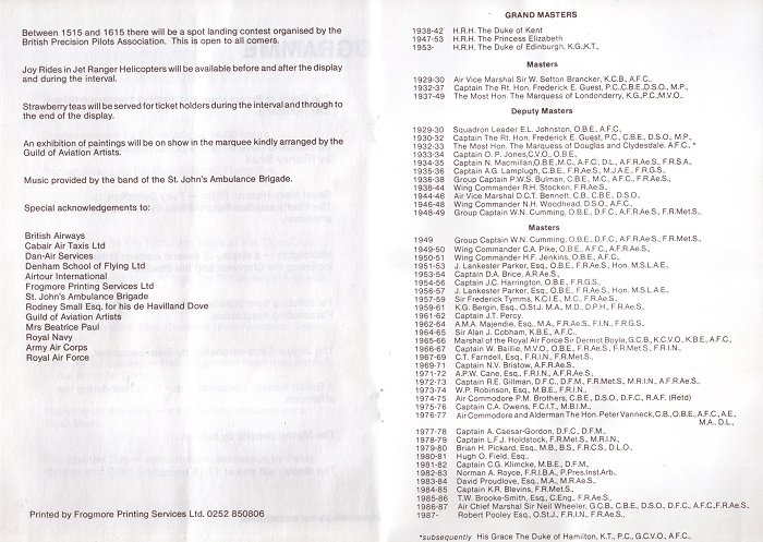The programme for the 1987 GAPAN garden party and air display.