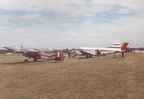 The Army Air Corps also brought their vintage Auster AOP Mk9, seen here next to a de Havilland Dove in BOAC markings and United Biscuits' Super King Air.