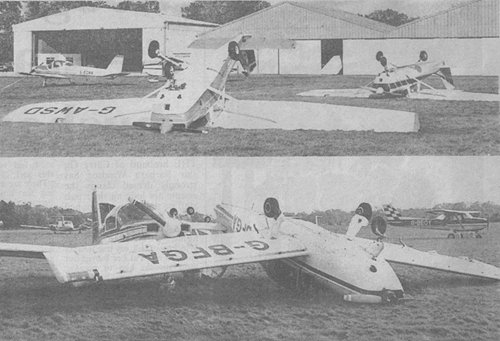 The local paper showed the carnage wreaked across the aerodrome by the storm of October 1987.