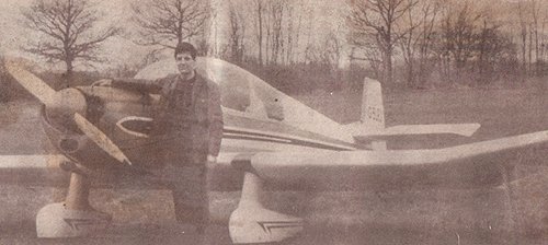 Mike Hallam photographed at Denham with his Jodel for the local paper.