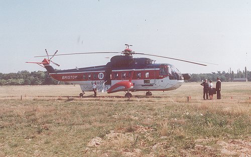 There are regular events that bring unusual visiting aircraft to Denham. One of these is the Silverstone helicopter shuttle taking passengers to the Formula One race. Bristows used several Sikorsky S-61s in 1989.