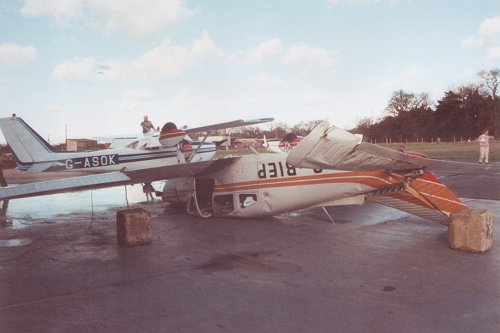 The damage to the wing, tailplane, fin and cabin roof was such that the aircraft was deemed irreperable.