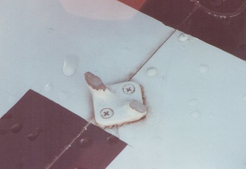 The winds were so strong that this metal tie down ring sheared in half, allowing the aircraft to be blown over.
