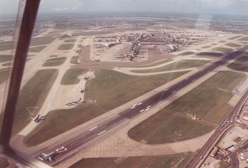 Looking south-west across Heathrow airport. Note the cross runway is still in use.