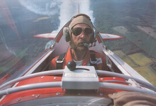 John Harper in the cockpit of the Pitts S.2B. The two seater enabled Firebird Aerobatics to offer sponsor customers a taste of aerobatic flight, something so successful that it was to be a feature of all Firebird sponsorship packages.