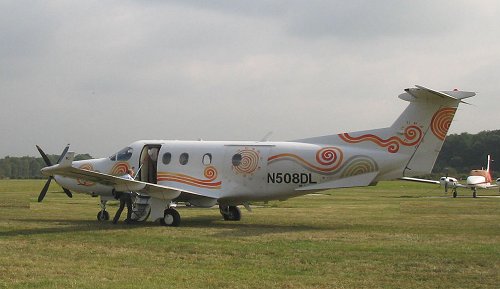 International flights are conducted by a variety of aircraft, typified by the Pilatus PC-12.