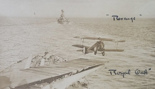 HMS Royal Oak was fitted with aircraft platforms over the guns of B turret. Myles was fascinated by the concept of aircraft operating from the ship.