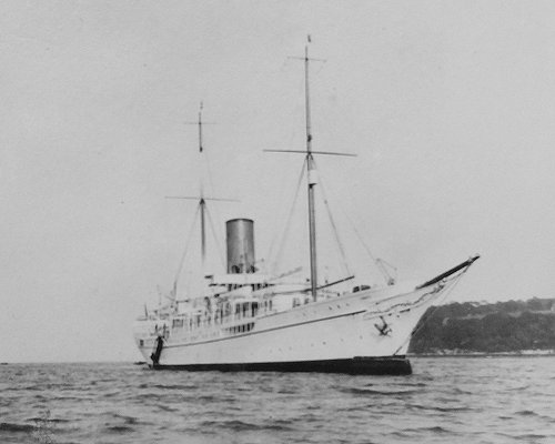 The elegant lines of the Liberty, the steam yacht belonging to Sir Robert Houston.